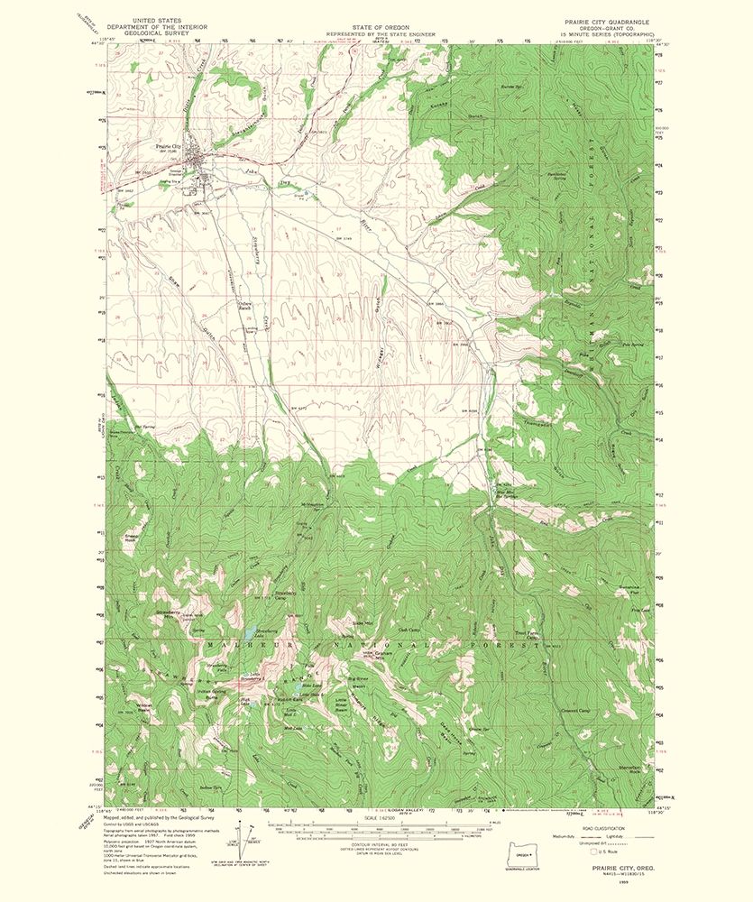 Prairie City Oregon Quad - USGS 1968 art print by USGS for $57.95 CAD