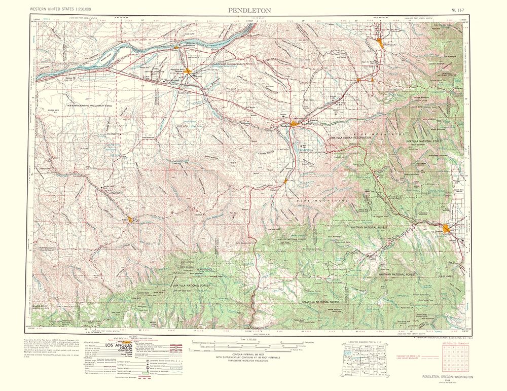 Pendleton Oregon Washington Quad - USGS 1964 art print by USGS for $57.95 CAD