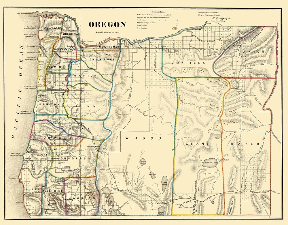 Oregon - USGLO 1866 art print by USGLO for $57.95 CAD