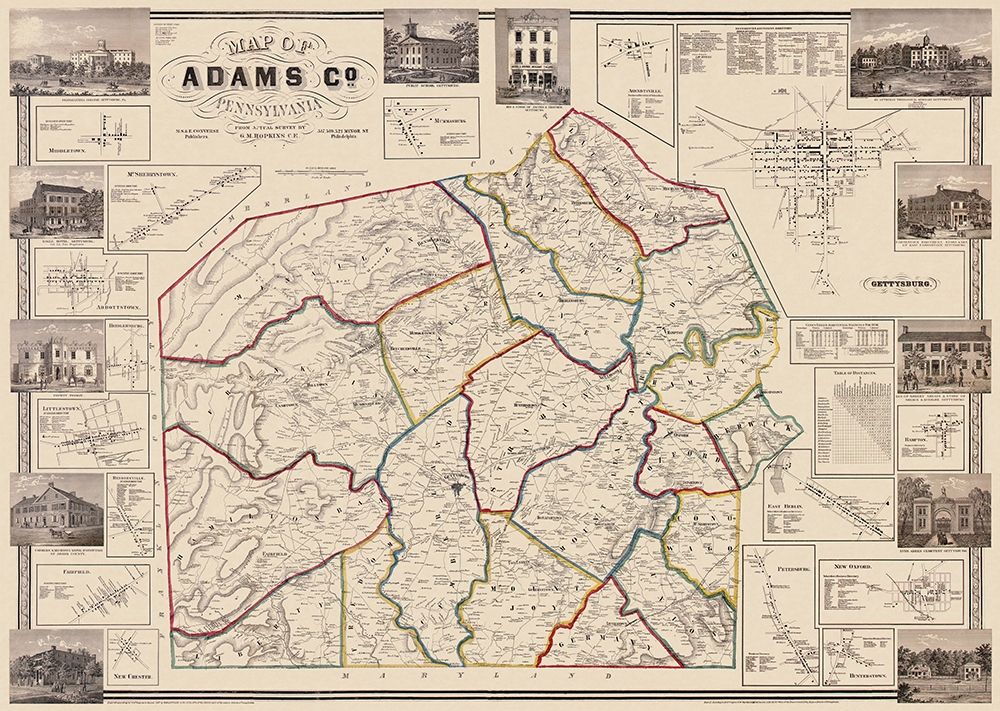 Adams Pennsylvania Landowner - Hopkins 1857 art print by Hopkins for $57.95 CAD