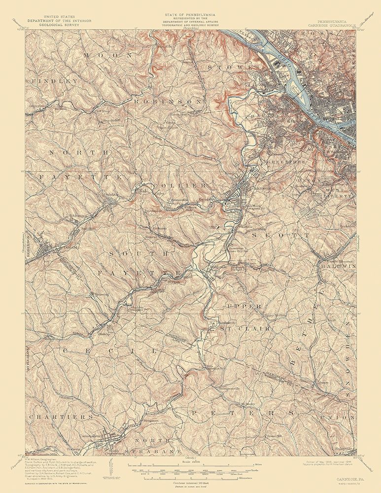 Carnegie Pennsylvania Quad - USGS 1906 art print by USGS for $57.95 CAD