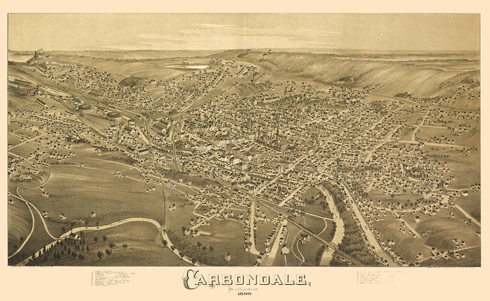 Carbondale Pennsylvania - Fowler 1890  art print by Fowler for $57.95 CAD