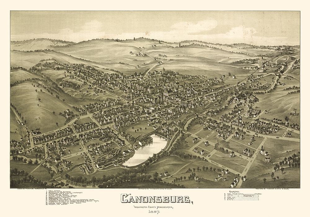 Canonsburg Pennsylvania - Fowler 1897  art print by Fowler for $57.95 CAD