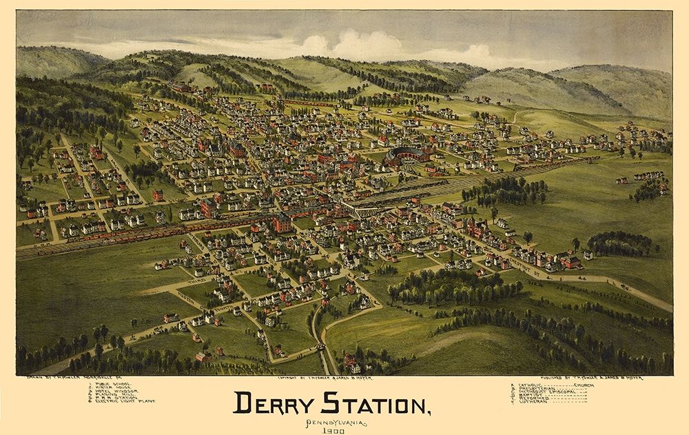 Derry Pennsylvania - Moyer 1900  art print by Moyer for $57.95 CAD