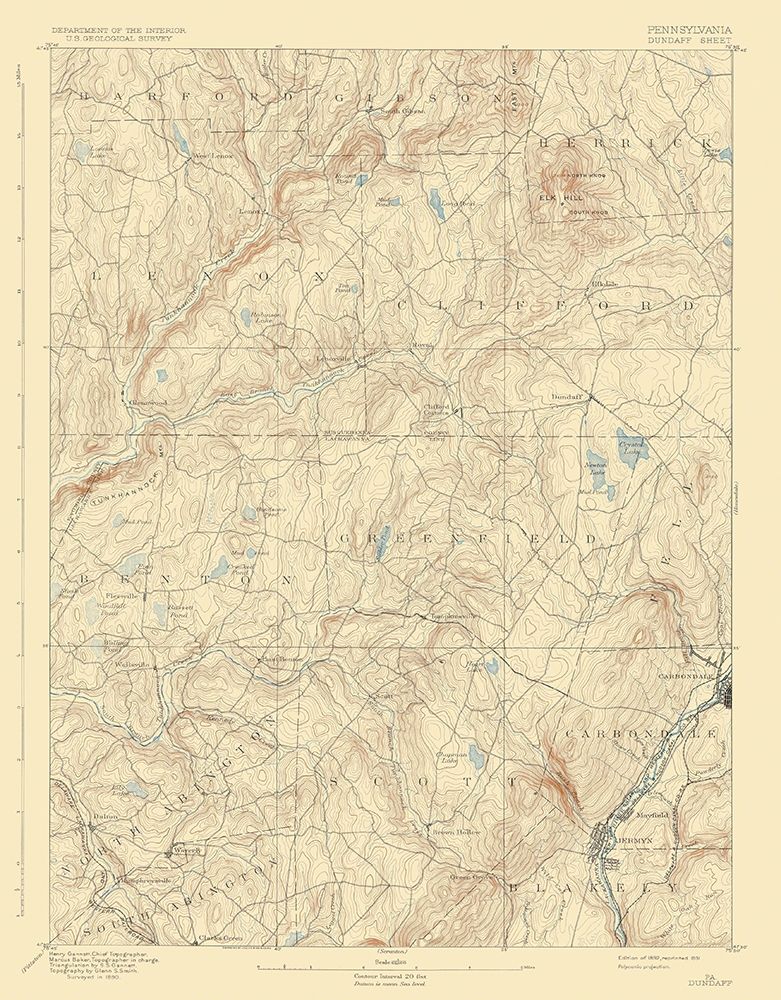 Dundaff Pennsylvania Quad - USGS 1892 art print by USGS for $57.95 CAD