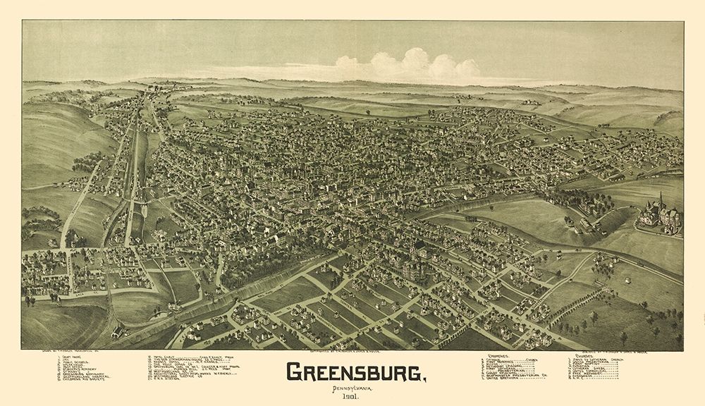 Greensburg Pennsylvania - Fowler 1901  art print by Fowler for $57.95 CAD