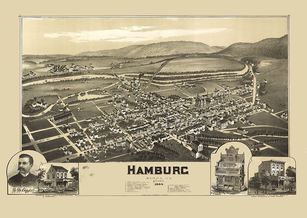 Hamburg Pennsylvania - Fowler 1889  art print by Fowler for $57.95 CAD