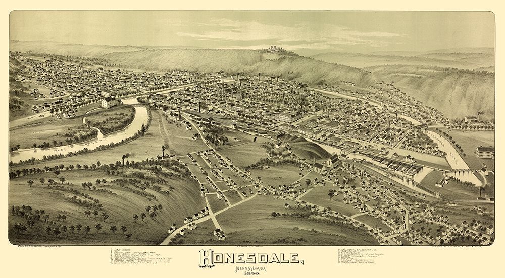 Honesdale Pennsylvania - Fowler 1890  art print by Fowler for $57.95 CAD