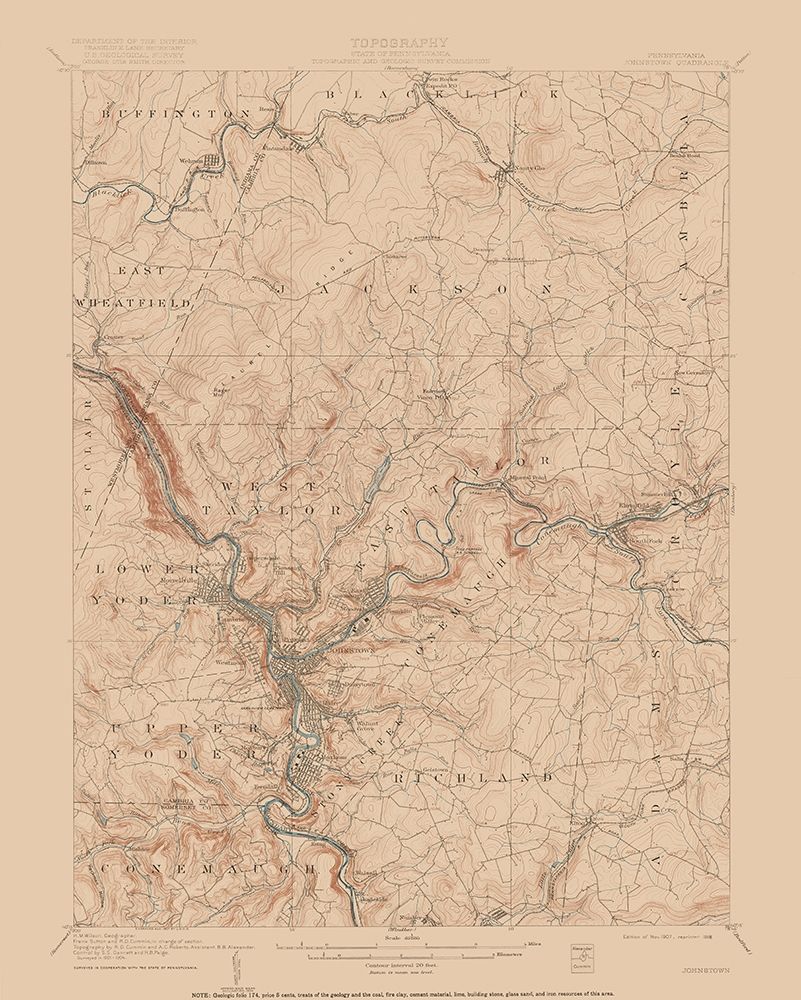 Johnstown Pennsylvania Quad - USGS 1907 art print by USGS for $57.95 CAD