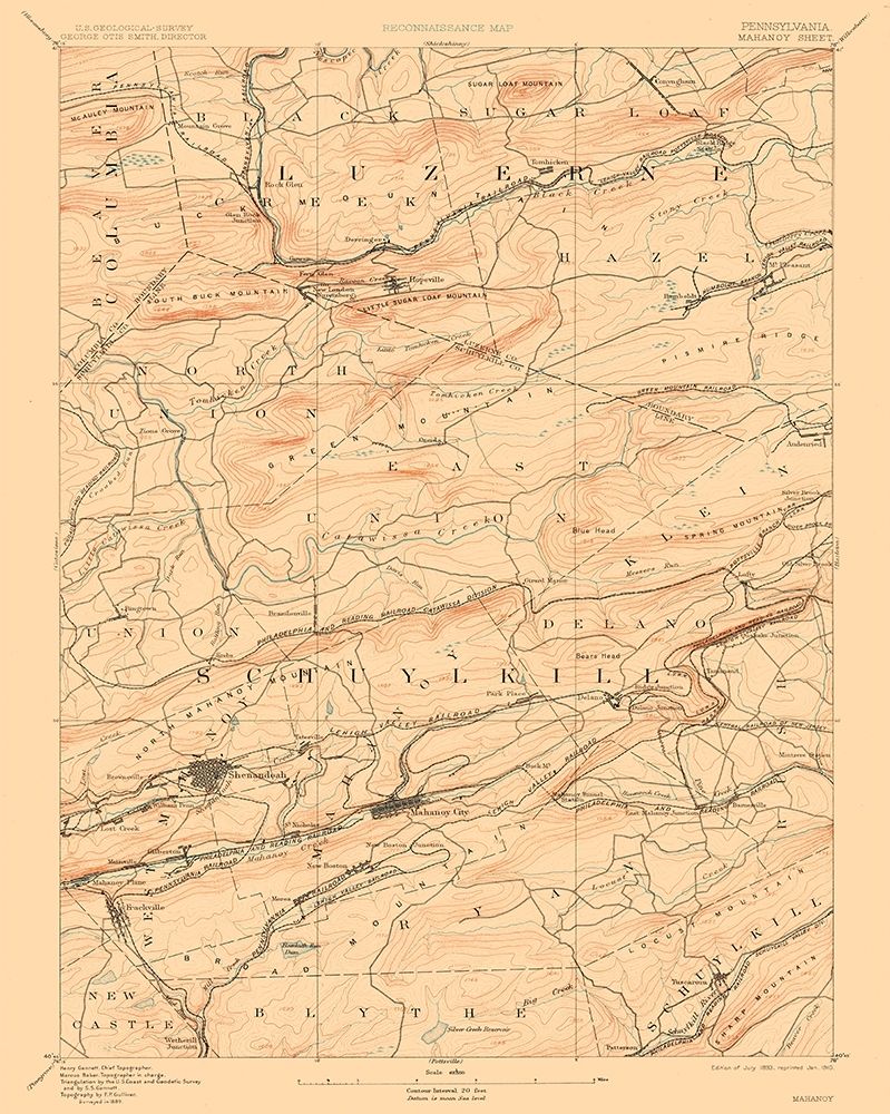 Mahanoy Pennsylvania Sheet - USGS 1893 art print by USGS for $57.95 CAD