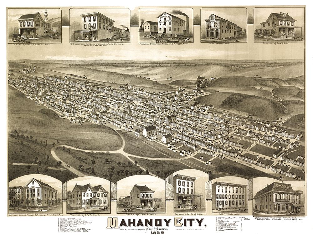 Mahanoy City Pennsylvania - Fowler 1889  art print by Fowler for $57.95 CAD