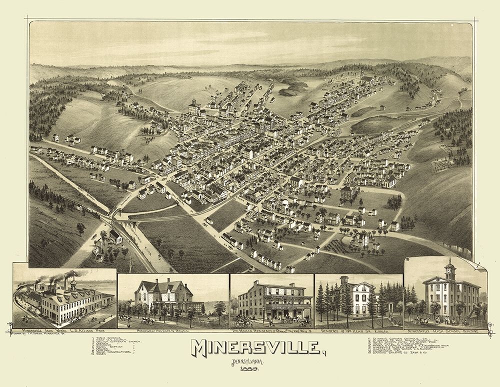 Minersville Pennsylvania - Fowler 1889  art print by Fowler for $57.95 CAD