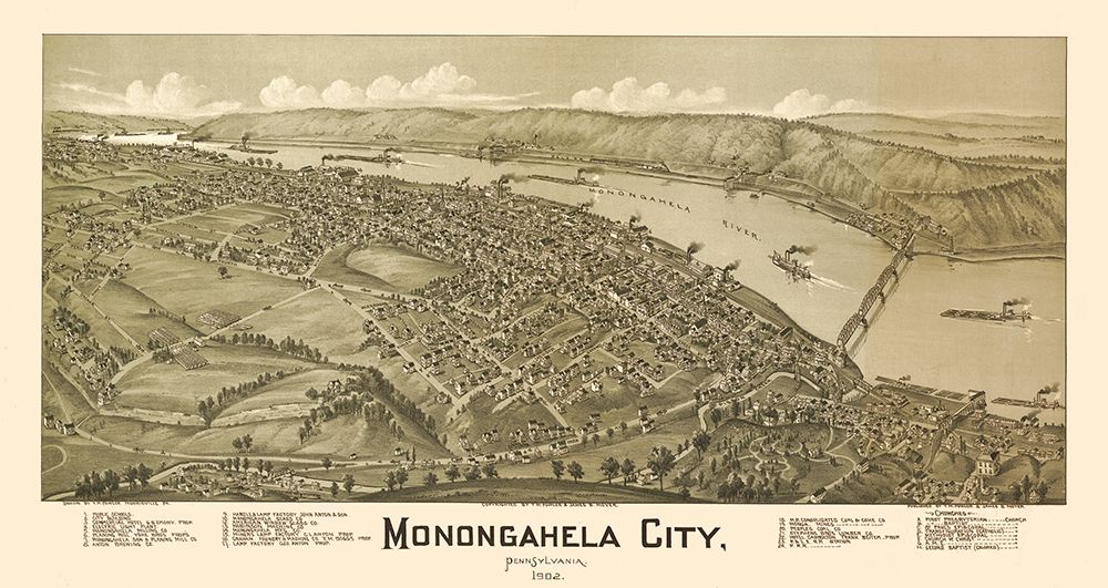 Monongahela Pennsylvania - Fowler 1902  art print by Fowler for $57.95 CAD