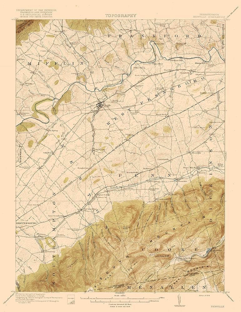 Newville Pennsylvania Quad - USGS 1919 art print by USGS for $57.95 CAD