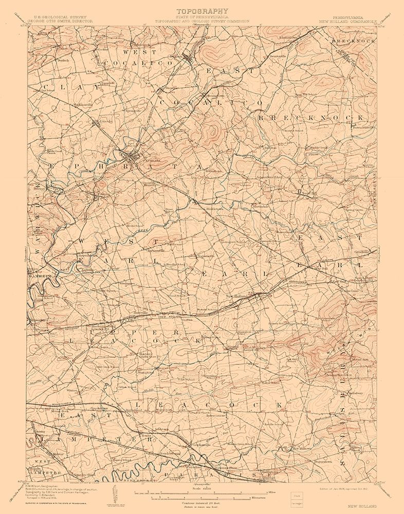 New Holland Pennsylvania Quad - USGS 1908 art print by USGS for $57.95 CAD