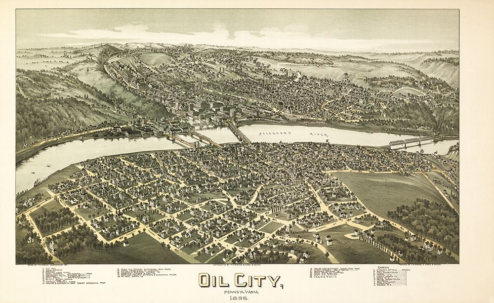 Oil City Pennsylvania - Fowler 1896  art print by Fowler for $57.95 CAD