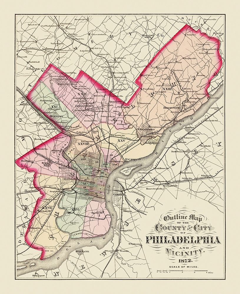 Philadelphia Pennsylvania - Walling 1872 art print by Walling for $57.95 CAD