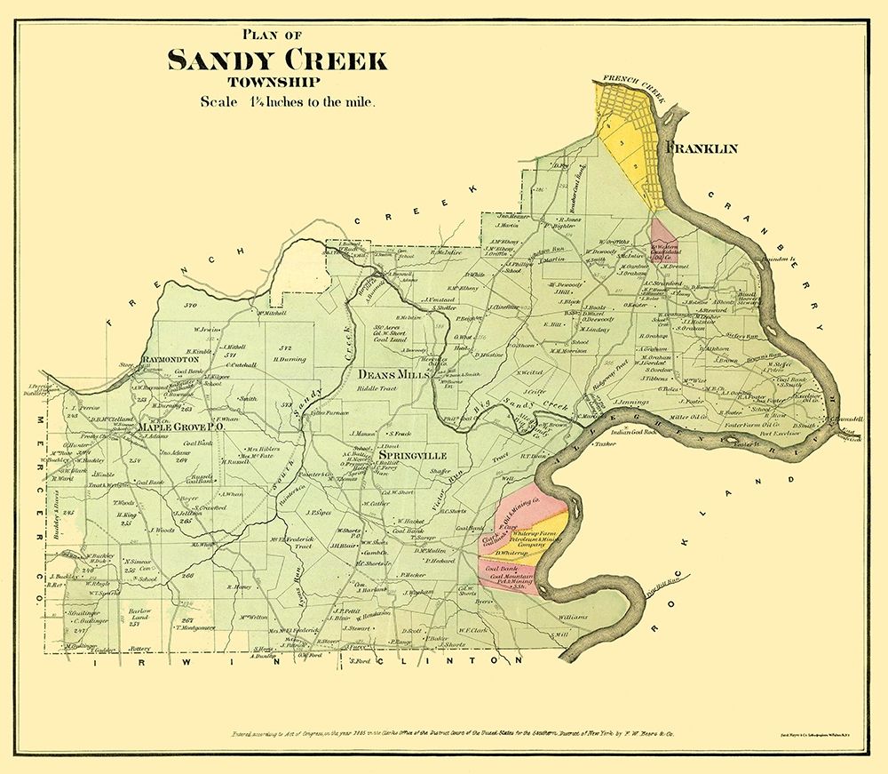 Sandy Creek Pennsylvania Landowner - Beers 1865 art print by Beers for $57.95 CAD
