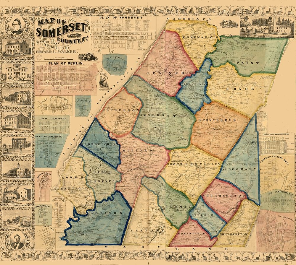 Somerset County Pennsylvania - Walker 1860 art print by Walker for $57.95 CAD