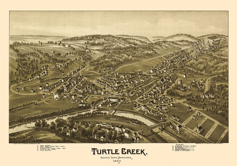 Turtle Creek Pennsylvania - Fowler 1897  art print by Fowler for $57.95 CAD