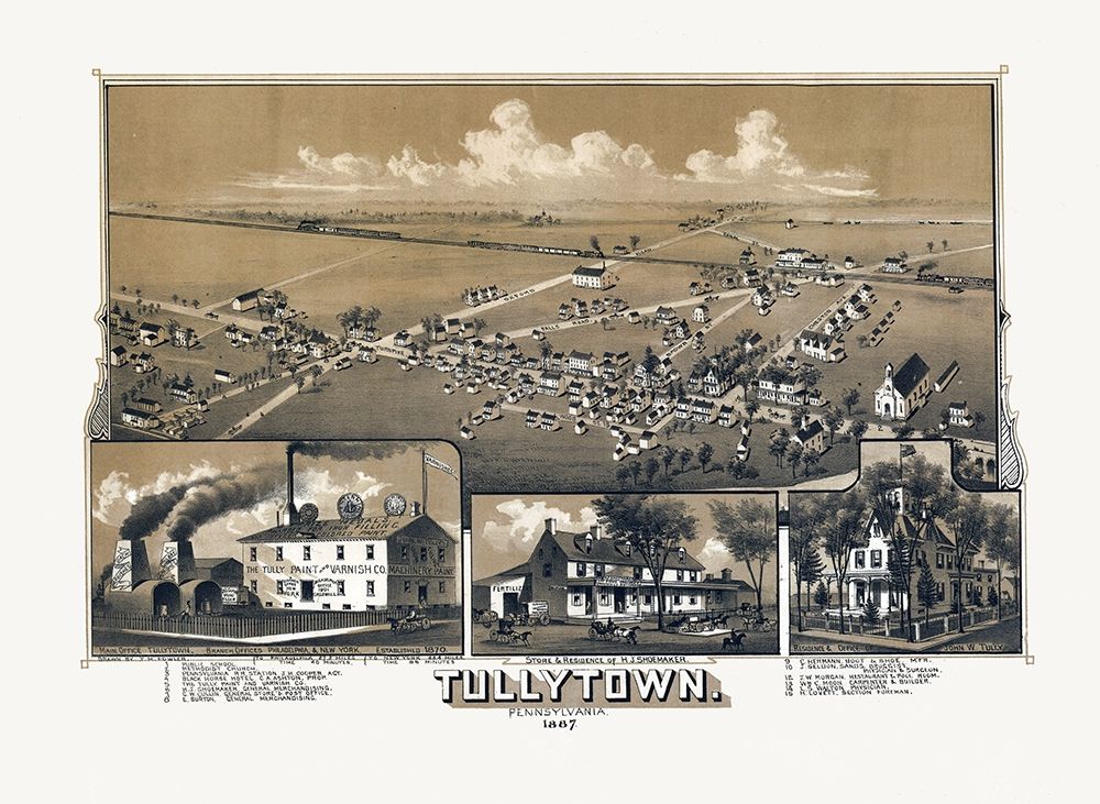 Tullytown Pennsylvania - Fowler 1887  art print by Fowler for $57.95 CAD