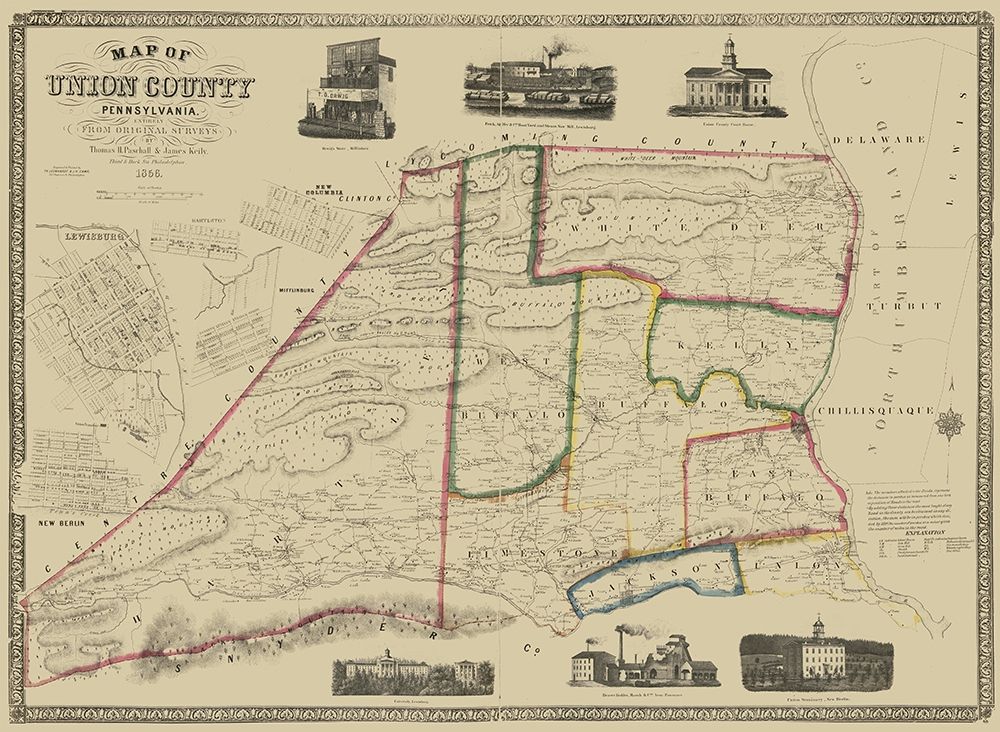 Union County Pennsylvania - Pasehall 1856 art print by Pasehall for $57.95 CAD