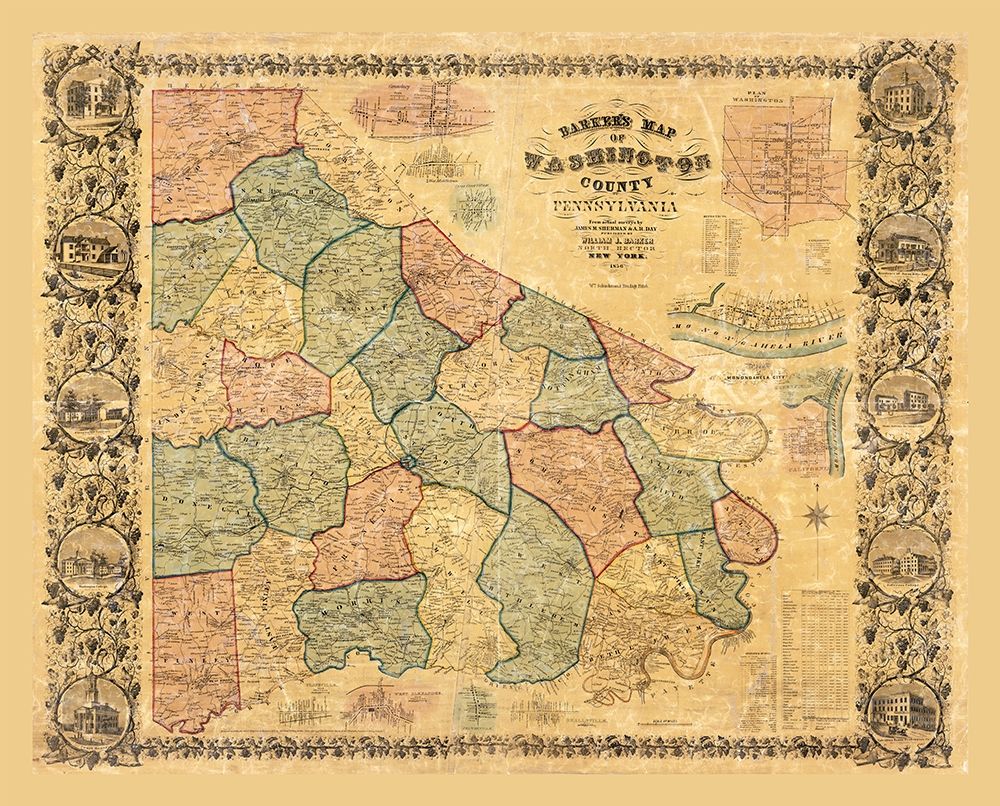 Washington County Pennsylvania - Barker 1856 art print by Barker for $57.95 CAD