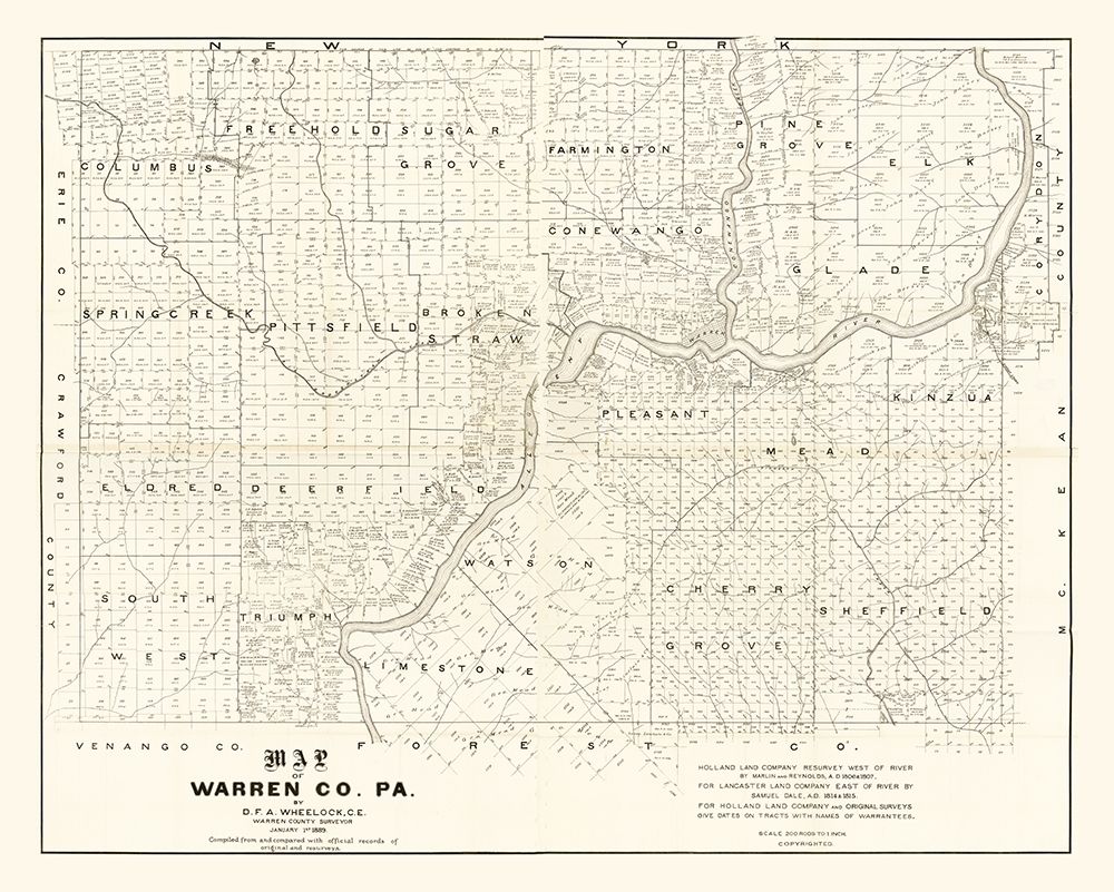 Warren County Pennsylvania - Wheelock 1889 art print by Wheeler for $57.95 CAD