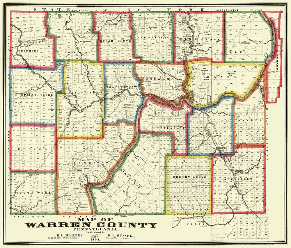 Warren County Pennsylvania - Barnes 1865 art print by Barnes for $57.95 CAD