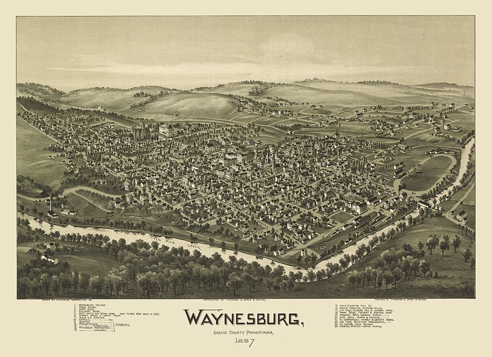 Waynesburg Pennsylvania - Fowler 1897  art print by Fowler for $57.95 CAD