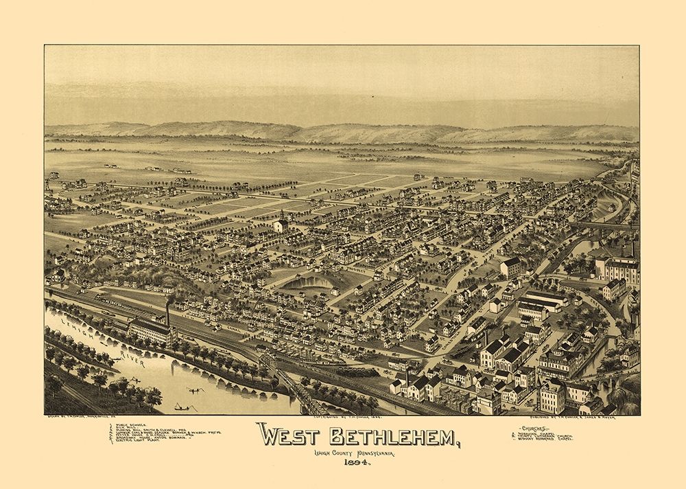 West Bethlehem Pennsylvania - Fowler 1894  art print by Fowler for $57.95 CAD
