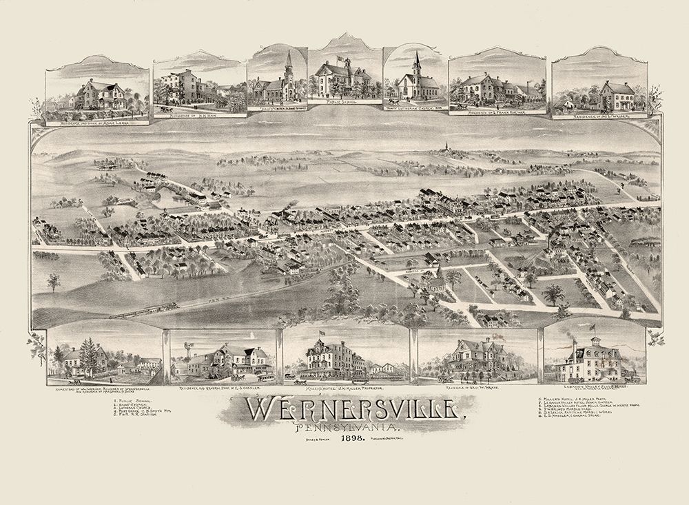 Wernersville Pennsylvania - Fowler 1898  art print by Fowler for $57.95 CAD