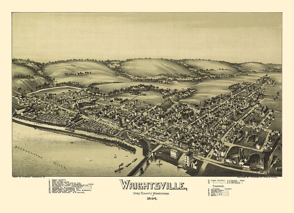 Wrightsville Pennsylvania - Fowler 1894  art print by Fowler for $57.95 CAD