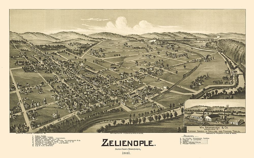 Zelienople Pennsylvania - Fowler 1901  art print by Fowler for $57.95 CAD