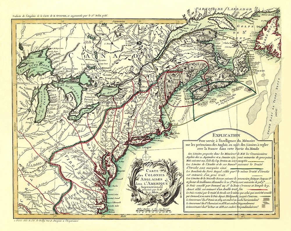 English Colonies in North America - Overton 1756 art print by Overton for $57.95 CAD
