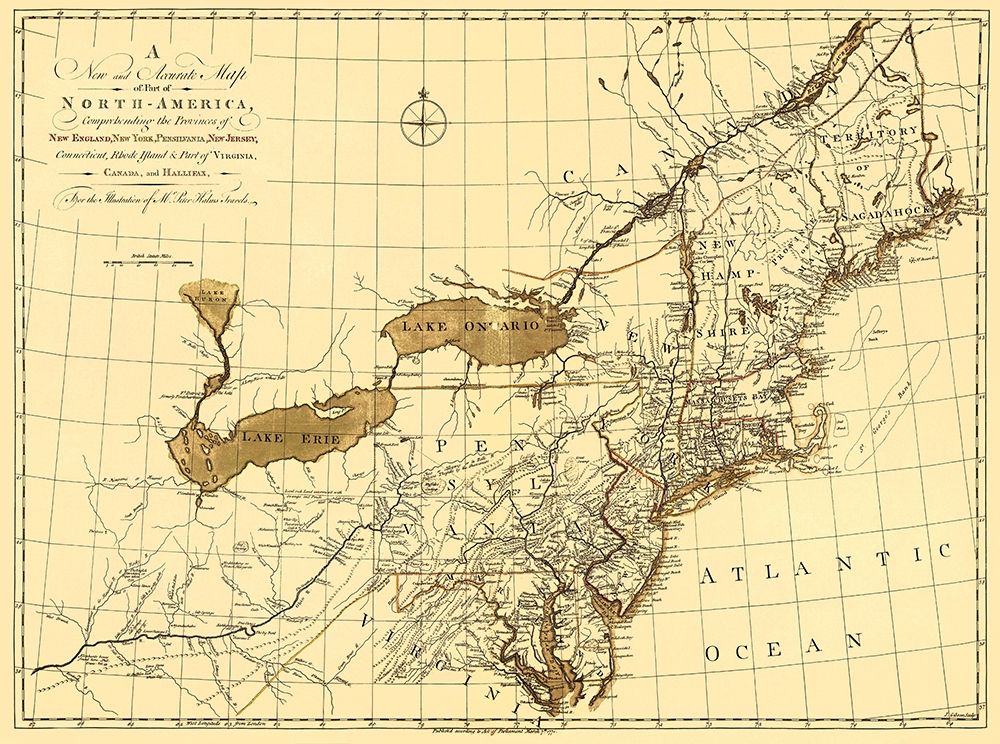 North America with New England - Gibson 1771 art print by Gibson for $57.95 CAD