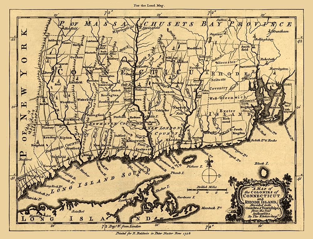 Connecticut Rhode Island - Kitchin 1758  art print by Kitchin for $57.95 CAD