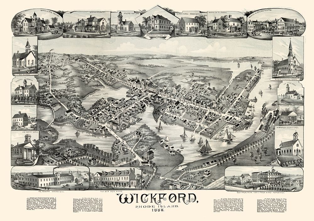Wickford Rhode Island - Bailey 1888  art print by Bailey for $57.95 CAD
