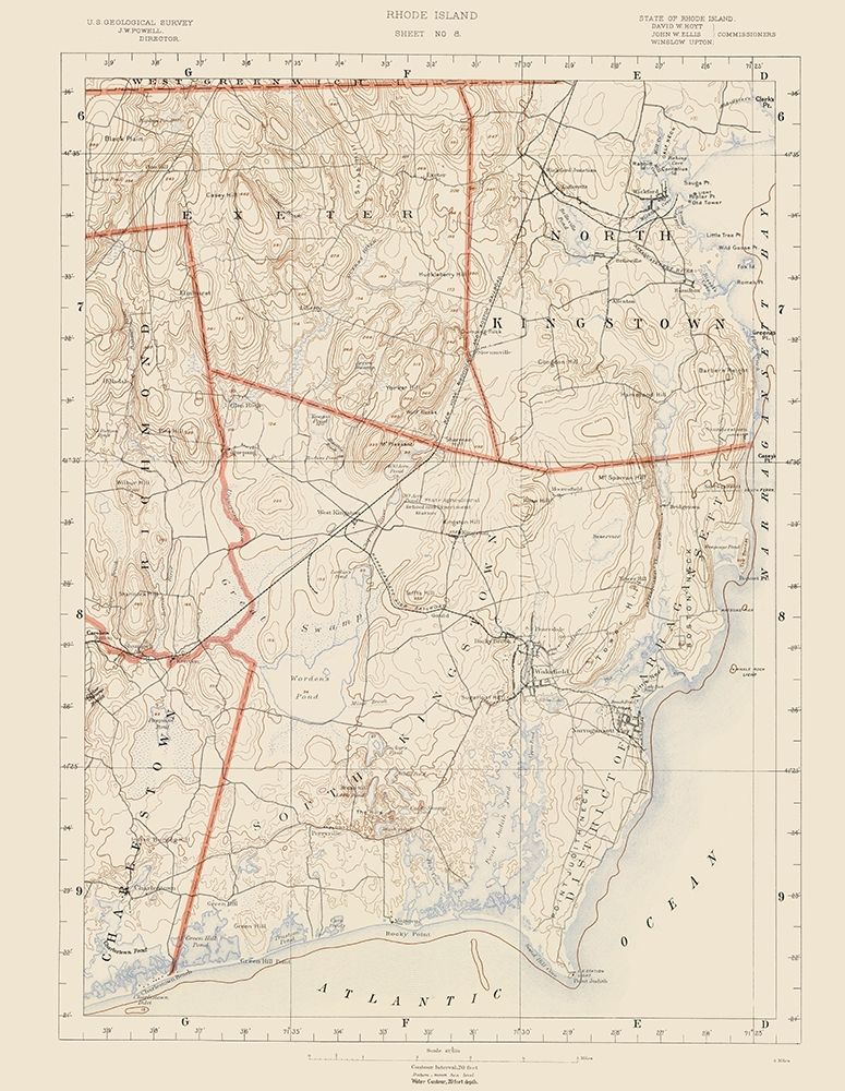 Rhode Island 8 of 10 Sheet - USGS 1891 art print by USGS for $57.95 CAD