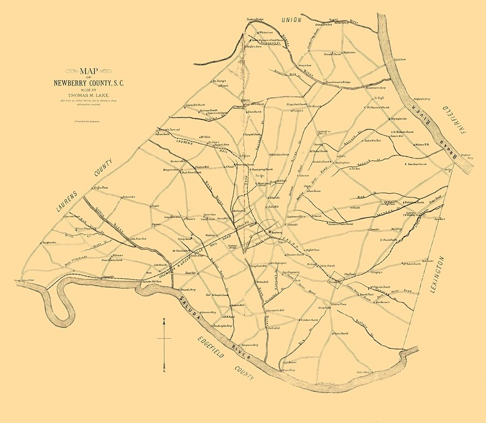 Newberry County South Carolina - Lake 1887 art print by Lake for $57.95 CAD