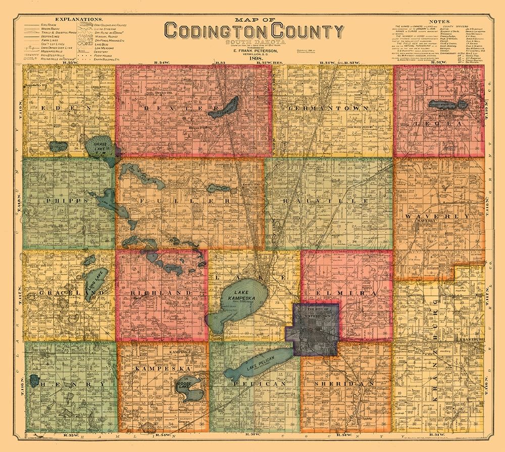 Codington County South Dakota - Peterson 1898  art print by Peterson for $57.95 CAD