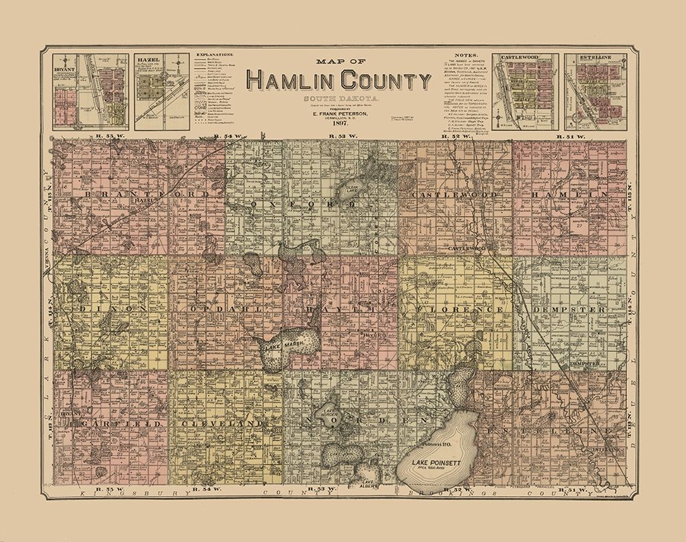 Hamlin County South Dakota - Peterson 1897  art print by Peterson for $57.95 CAD