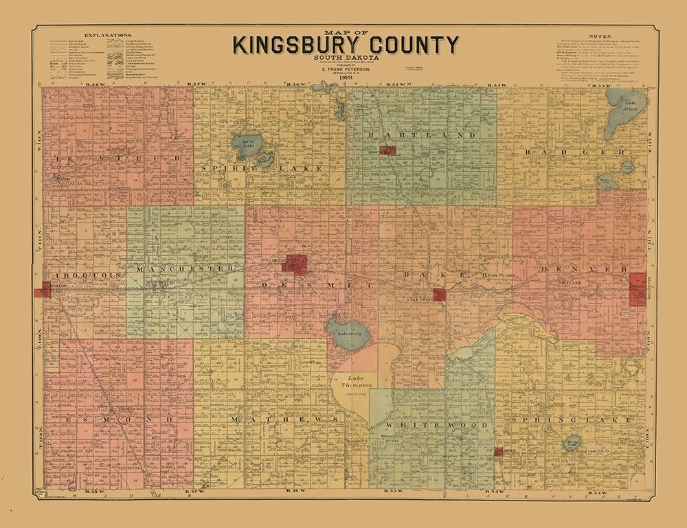 Kingsbury County South Dakota - Peterson 1899  art print by Peterson for $57.95 CAD