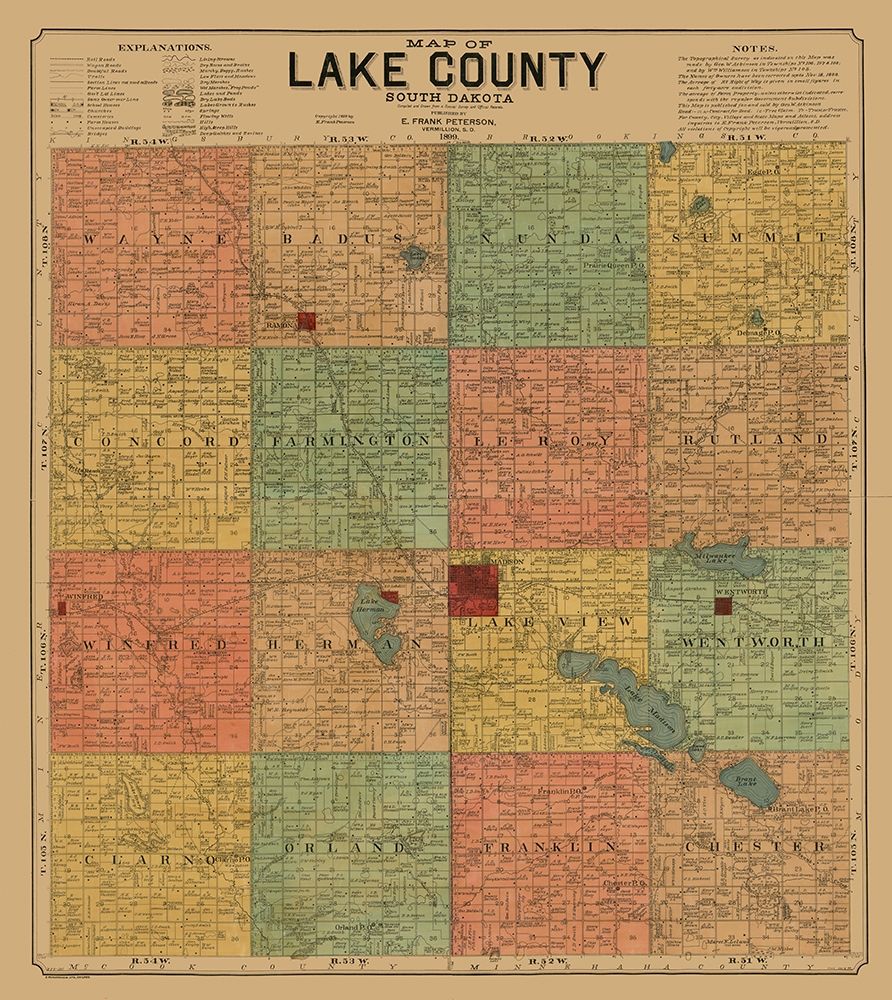 Lake County South Dakota - Peterson 1899  art print by Peterson for $57.95 CAD