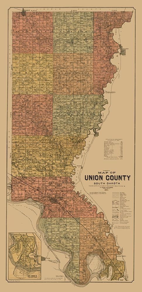 Union County South Dakota - Peterson 1892  art print by Peterson for $57.95 CAD