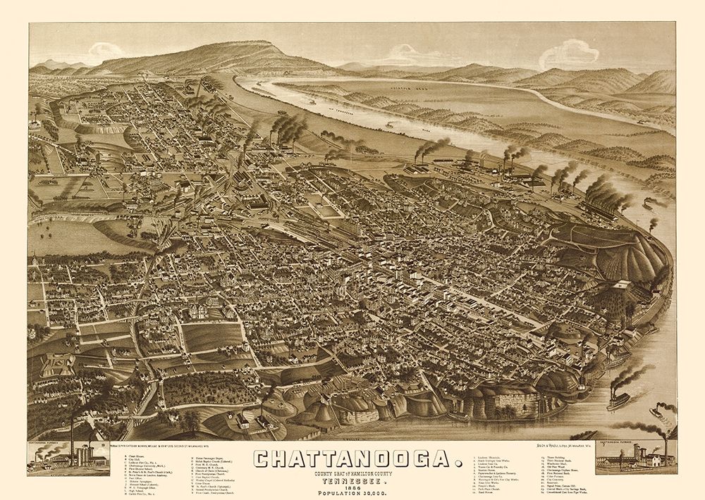 Chattanooga Tennessee - Wellge 1886  art print by Wellge for $57.95 CAD
