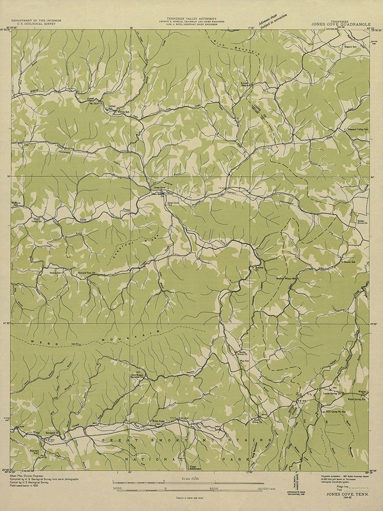 Jones Cove Tennessee Quad - USGS 1935 art print by USGS for $57.95 CAD