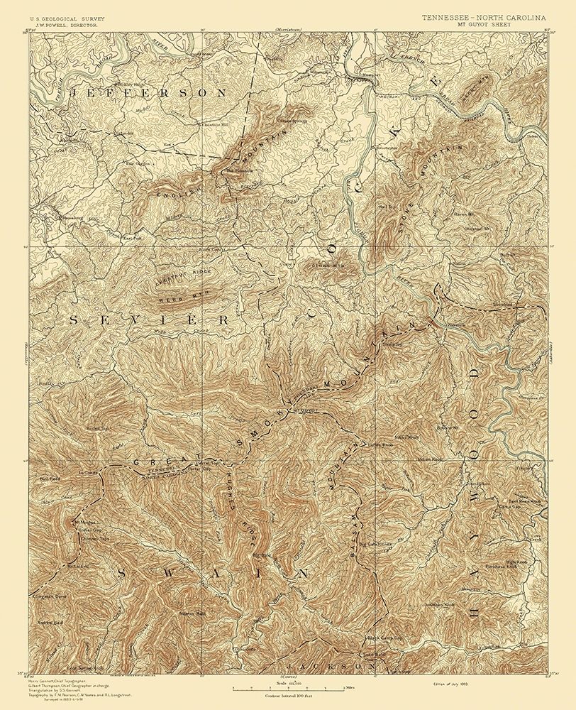 Mt Guyot Tennessee North Carolina Sheet art print by USGS for $57.95 CAD