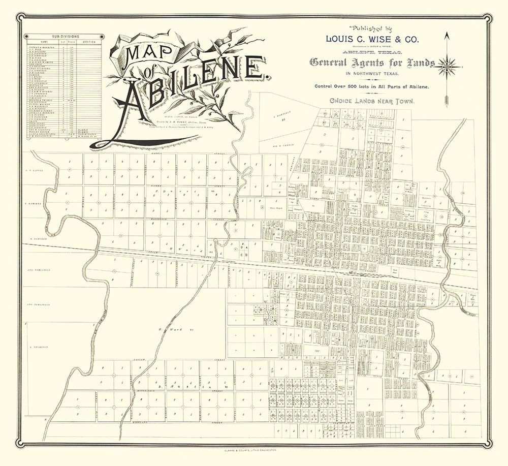 Abilene Texas - Clarke 1890 art print by Clarke for $57.95 CAD