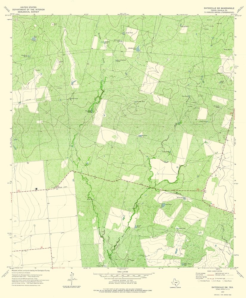 South West Batesville Texas Quad - USGS 1972 art print by USGS for $57.95 CAD